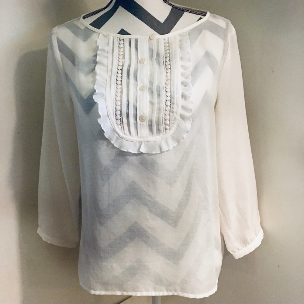 • LOFT • sheer ruffled bib blouse •